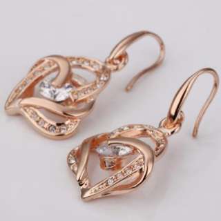 E73 18K rose Gold plated white gem Swarovski crystal heart earrings 