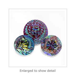 Turquoise Magenta Iridescent Czech Glass Buttons Tree of Life Flowers 