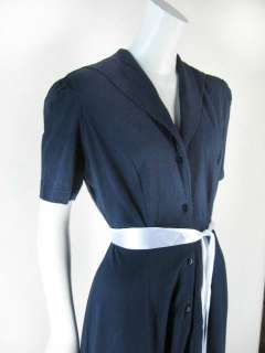 Laura Ashley Navy Blue Short Sleeve Cotton Knit Dress 6  