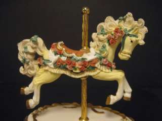 San Francisco Music Box Company Carousel Horse White/Gold/Roses 1997 