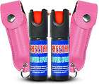 Qty 2 Pepper Spray Pink Leather Case Keychain Police 17% Defense 