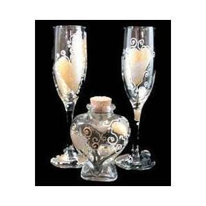   Large Heart Bottle with cork top & 2 matching Flutes Sports