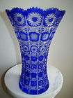   Cobalt Blue Cut to Clear Hand Made 24% Lead Crystal Vase 12 New