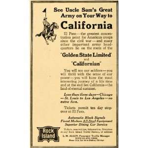  1916 Ad Rock Island Train Golden State Ltd Californian 