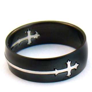 b9150 Womens Black Size 10 Stainless 316L Steel Cross Ring Fashion 