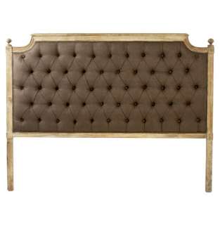 French Shabby Chic Limed Oak Brown Linen Tufted Headboard  Queen 