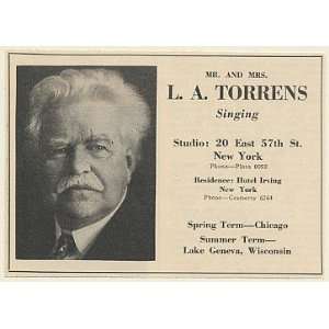  1923 L.A. Torrens Singing Teacher Photo Booking Print Ad 