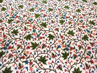 KASHMIR CREWEL HAND EMBROIDERED WOOL ON COTTON BEDSPREAD  