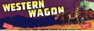 CRATE LABEL VINTAGE WESTERN WAGON COWBOY PIONEER 60S  