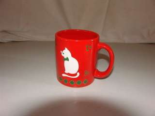 Rare Waechtersback West Germany Christmas Cat Print Coffee Mug Red 