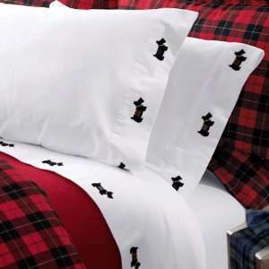  Embroidered Scotty Dog Flannel Flat Sheet ( Twin )