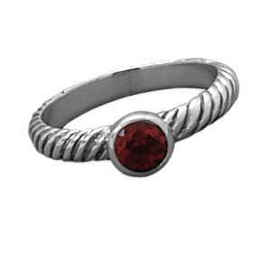  Stackable Garnet Ring with Twist Band Sterling Silver 