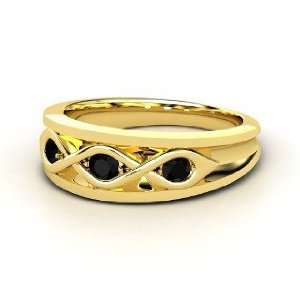  Triple Twist Ring, 14K Yellow Gold Ring with Black Onyx 