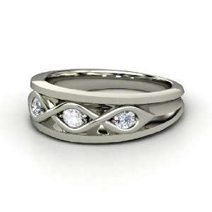Triple Twist Ring, Sterling Silver Ring with White Sapphire & Diamond