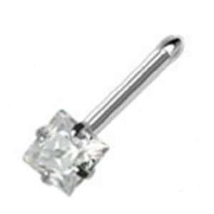 com 20g Surgical Steel Nose Ring Stud with Clear Gem Square 20 Gauge 