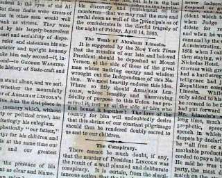 1865 Newspaper ABRAHAM LINCOLN ASSASSINATION Detailed Reports re. Ford 