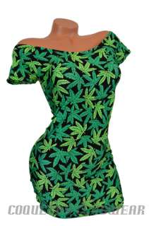 Marijuana Pot Leaf Print Mary Jane Sexy Clubwear Lycra Spandex Mini 