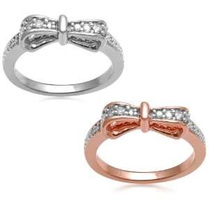 Set of Two 18k Rose Gold Plated and Sterling Silver Diamond Stackable 