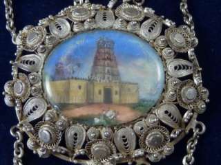ANGLO INDIAN SILVER FILIGREE BRACELET HAND PAINTED MINIATURE OX BONE 