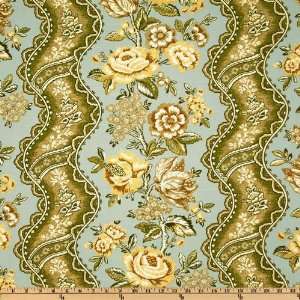  54 Wide Bell Place Floral Stripe Robins Egg Fabric By 