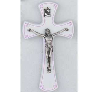   White Silver Crucifix Pink Hanging Wall Crucifix New 