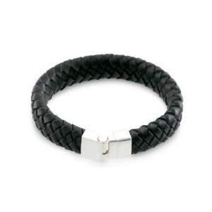  Braided Twisted Rope Black Genuine Leather Stainless Steel 