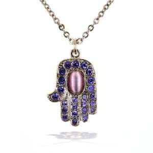  Amaro Necklace   Hamsa Amulet in Silver and Purple Tones 