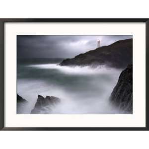  Trevose Lighthouse in a Storm, Cornwall, UK Framed 