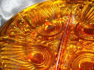 Vintage Indiana Glass Divided Relish Dishes / Bowls 1 Goldentone Amber 