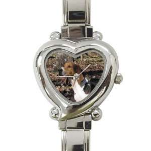  American Foxhound Heart Shaped Italian Charm Watch L0012 