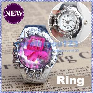   Popular Rose Rhinestone Charming Girls Finger Ring Quartz Time Watch