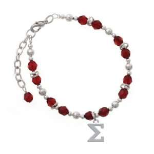 Greek Letter Sigma Maroon Czech Glass Beaded Charm Bracelet [Jewelry 