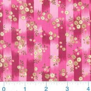 45 Wide Unfolding Beauty Floral Stripes Fuschia/Pink Fabric By The 