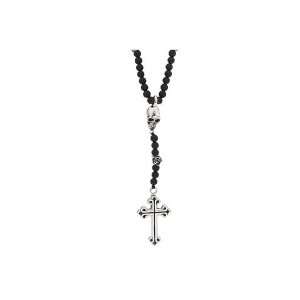  King Baby Studio Rosary Necklace w/ Med Onyx Beads Skull 