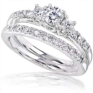  Three Stone Round Brilliant Wedding Ring Set in 14Kt White Gold (HI 