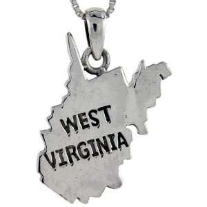  925 Sterling Silver West Virginia State Map Pendant (w/ 18 