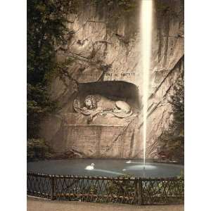 Vintage Travel Poster   Lion Monument and fountain Lucerne Switzerland 