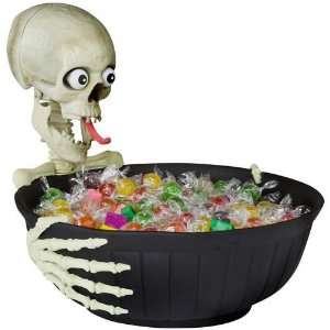 Animated Halloween Candy Bowl with Comical, Speaking Skeleton Head 