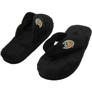  Anaheim Ducks Ladies Black Pillow Plush Thong Slippers 