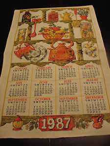 Vintage Linen1987 Calendar Towel Kitchen Items  