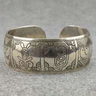 Health Wealth Vintage Carved Tibet Silver Open Cuff Bangle Bracelet 