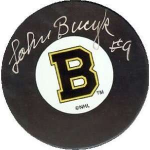 John Bucyk Autographed/Hand Signed Hockey Puck (Boston Bruins 