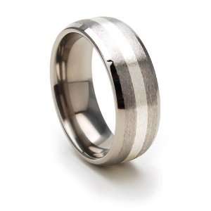  New Comfort Fit, 8mm Titanium Ring, Sterling Silver Inlay 