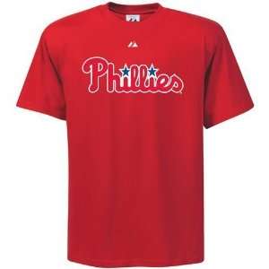  Philadelphia Phillies Wordmark Logo T Shirt (Red) Sports 