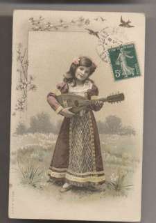 Romantic Girl playing MANDOLIN Vienne Style Antique PC  
