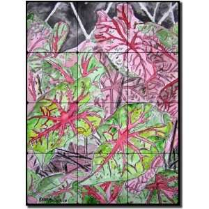 Caladiums by Derek McCrea   Floral Plant Tumbled Marble Tile Mural 16 