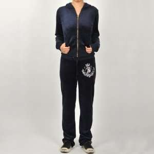  Juicy Couture Tracksuit Velour Sweat Track Suit Navy Blue 