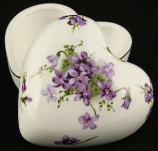   Victorian Violets Heart Shaped Trinket Box 4.5 Gold Rim (England
