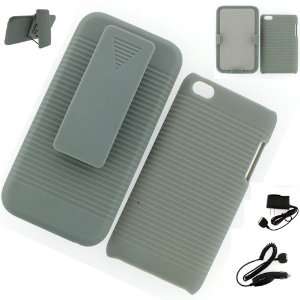  Apple iPod Touch 4G HOLSTER CASE GRAY + WALL CHARGER + CAR CHARGER 