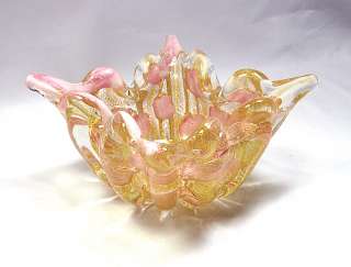 Murano Barovier & Toso Bowl Gold Pink Patchwork c.1950  
